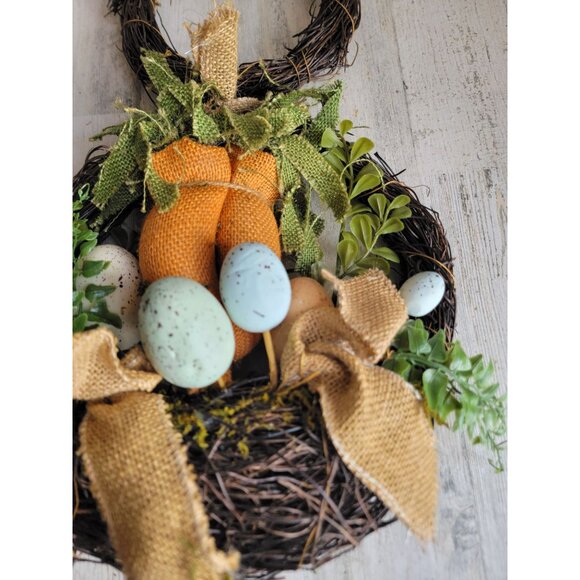 Easter Bunny shaped wreath unique hanging home decor egg spring - Picture 3 of 6